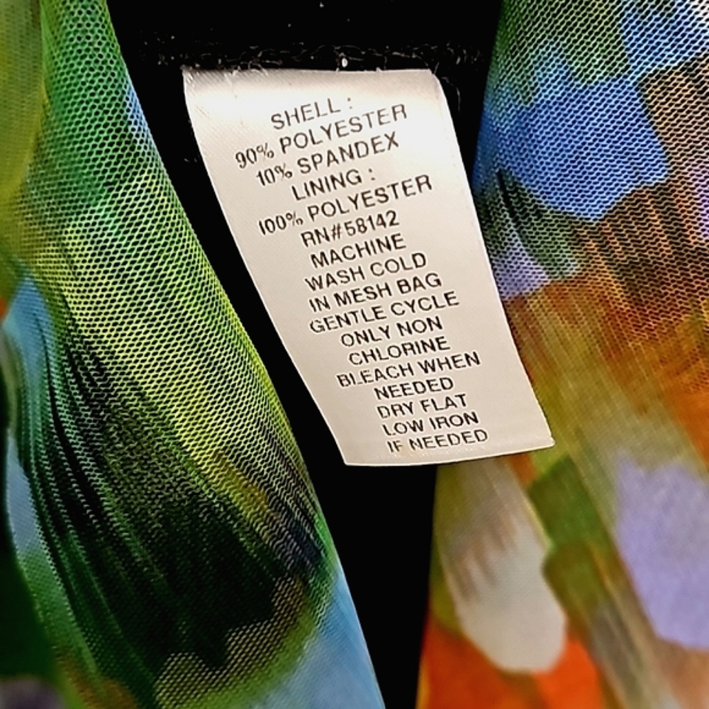 London Times Jeweltones Abstract Paint Splash Tiered Sleeveless Mesh Dress - Picture 12 of 15